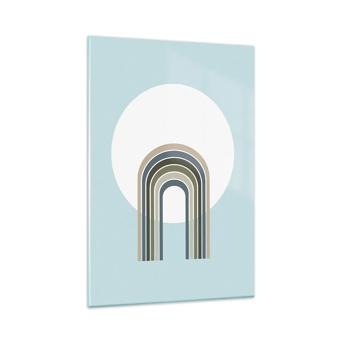 Glasbild - Bild auf glas - Eine minimalistische Komposition mit einem Kreis und Linien auf pastellfarbenem Hintergrund. - 80x120cm - Unwiderstehliche Anziehungskraft - Moderne Wanddekoration für Wohnzimmer und Schlafzimmer ARTTOR