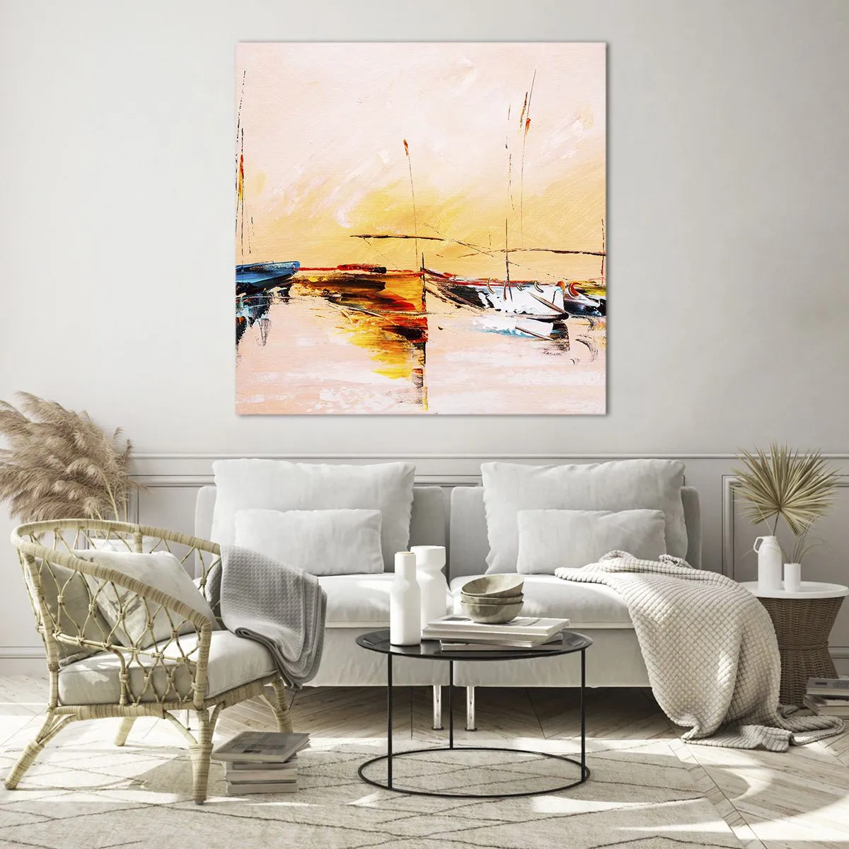 Glasbild - Bild auf glas - Abend im Yachthafen - 40x40 cm