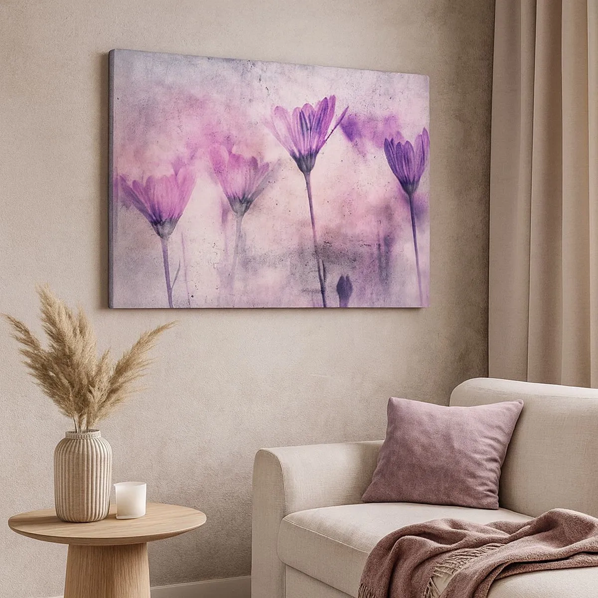 Bild auf Leinwand - Leinwandbild - Zarte Blüten in Lilatönen auf hellem Untergrund - 70x50cm - Ein Blumentraum - Moderne Wanddekoration für Wohnzimmer und Schlafzimmer ARTTOR