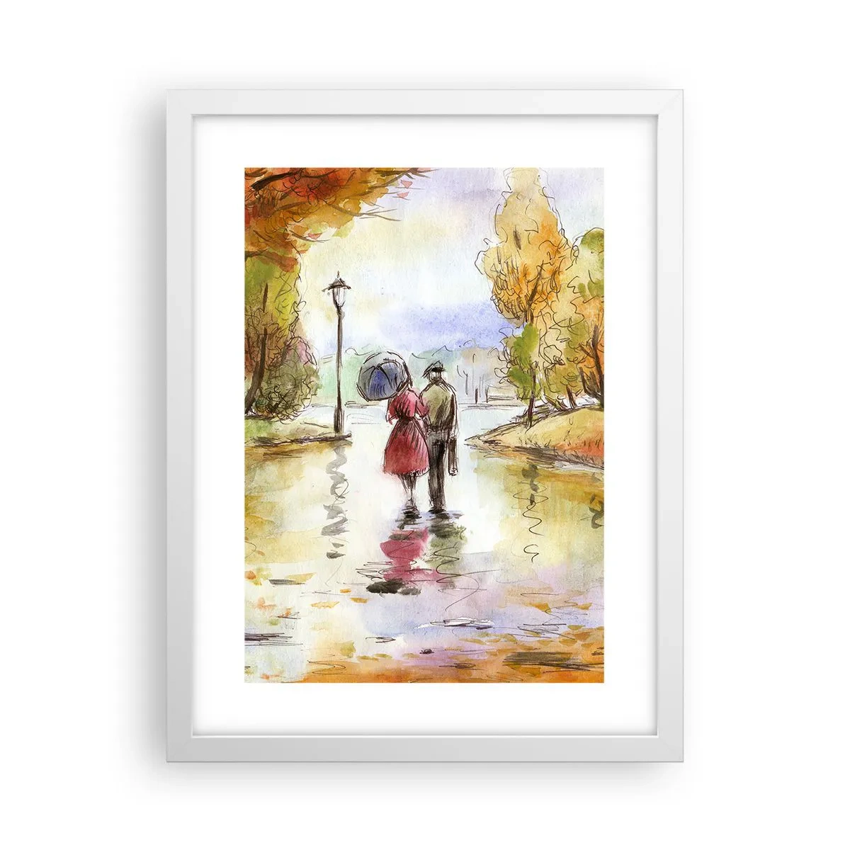 Poster in einem weißen Rahmen - Romantischer Herbst im Park - 30x40 cm