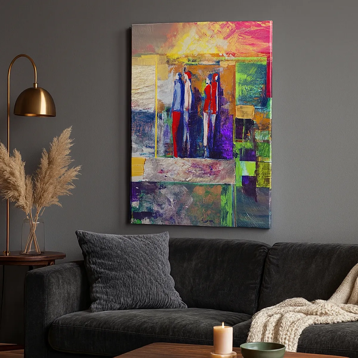 Bild auf Leinwand - Leinwandbild - Abstrakte Komposition mit Figuren und geometrischen Mustern - 50x70cm - Beziehungen und Emotionen - Moderne Wanddekoration für Wohnzimmer und Schlafzimmer ARTTOR