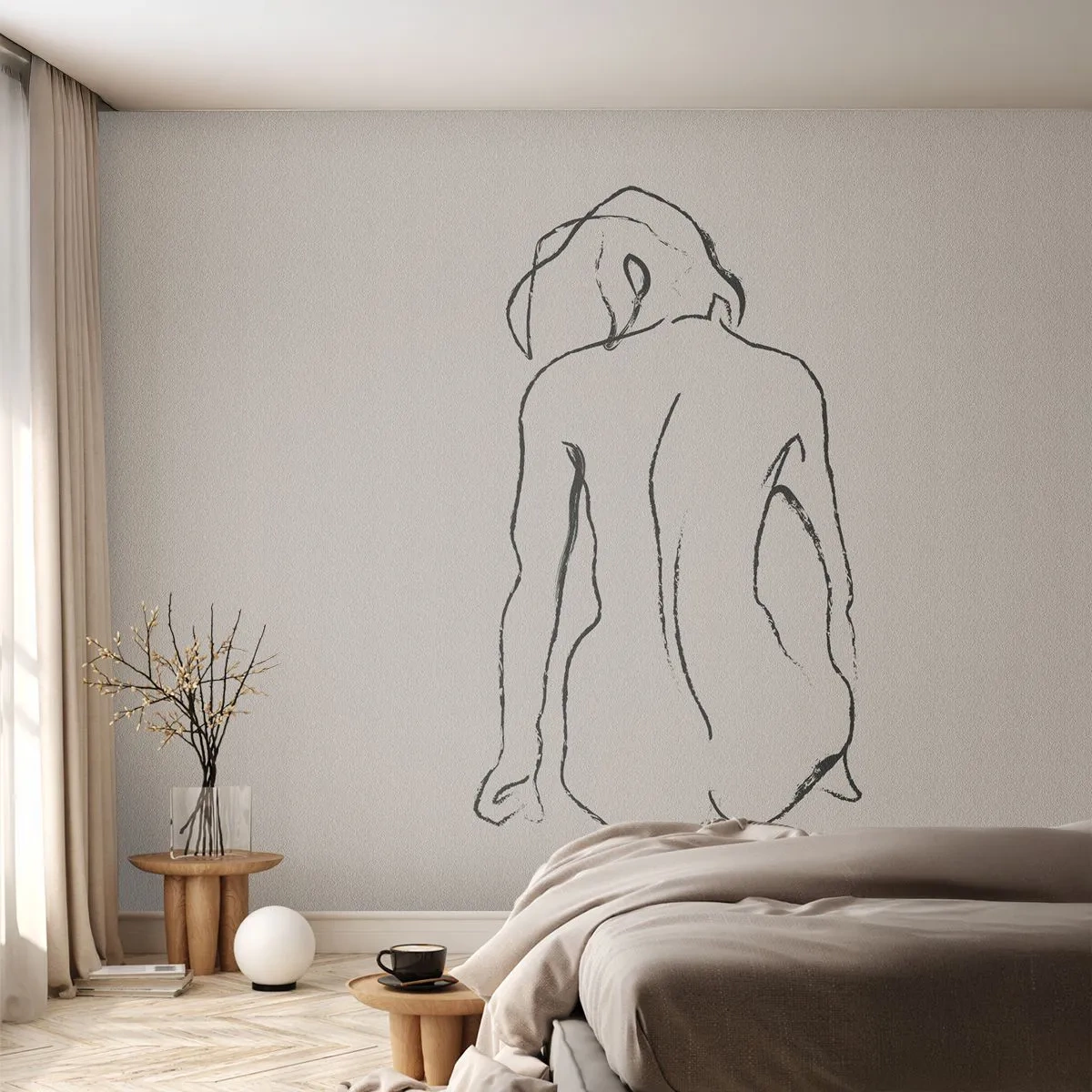 Fototapete Premium Canvas - Mädchenakt - Akt, Linie, Zeichnung - 400x280 cm