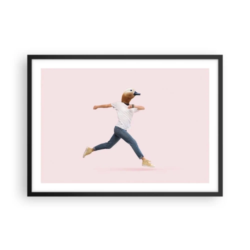 Poster in einem schwarzem Rahmen - Eine surrealistische Figur mit einem Entenkopf in Bewegung - 70x50cm - Eine Prise Absurdität - Moderne Wanddekoration für Wohnzimmer und Schlafzimmer ARTTOR