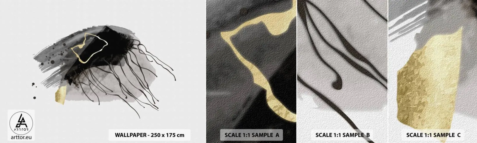 Fototapetenmuster Standard Eco - In Schwarz und Gold - Abstraktion, Stück, Grafik - 100x30 cm