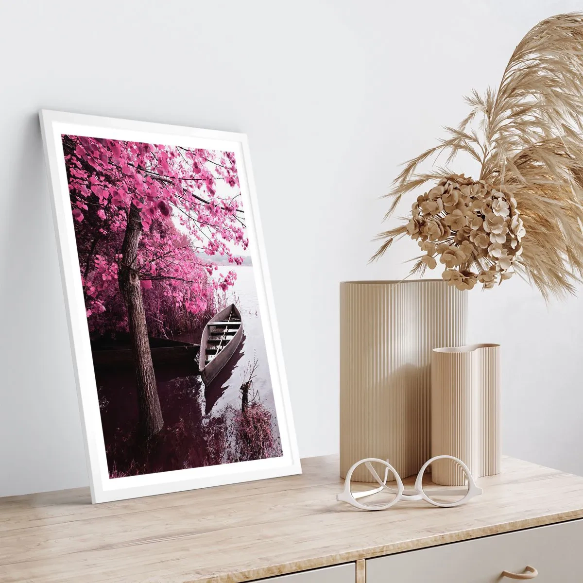 Poster in einem weißen Rahmen - In rosa Stille - 30x40 cm