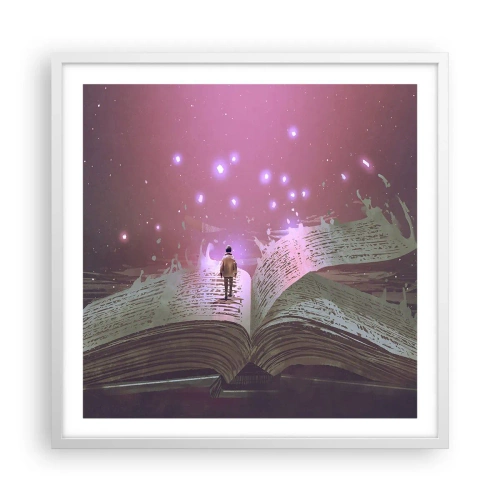 Poster in einem weißen Rahmen - Einladung in eine andere Welt - lesen Sie! - 60x60 cm