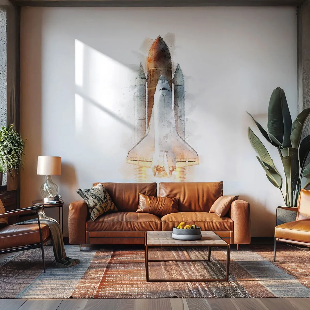 Fototapete Premium Canvas - Entdecker für den Anfang - Eine Weltraumrakete, Kosmos, Minimalismus - 400x280 cm