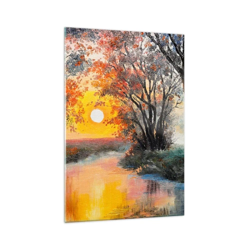 Glasbild - Bild auf glas - Sonnenuntergang über dem Fluss in einer Herbstlandschaft - 70x100cm - Herbststimmung - Moderne Wanddekoration für Wohnzimmer und Schlafzimmer ARTTOR