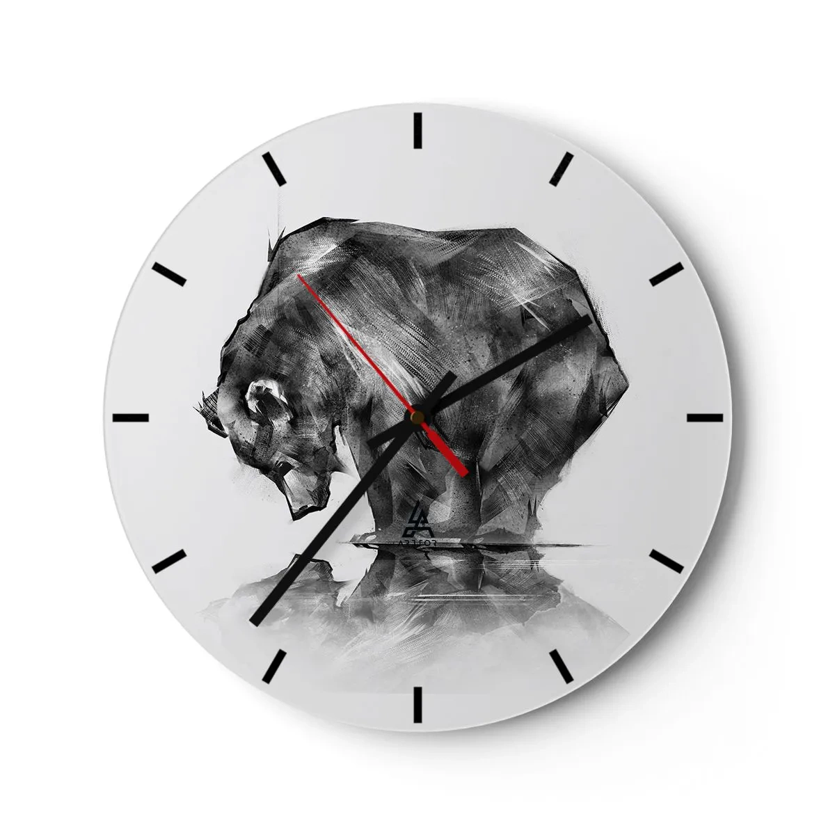 Wanduhr - Glasuhr - Schwarz-Weiß-Zeichnung eines Bären am Wasser - 30x30cm - Schön, jemanden in der Nähe zu sehen - Moderne Wanddekoration für Wohnzimmer, Küche und Schlafzimmer ARTTOR
