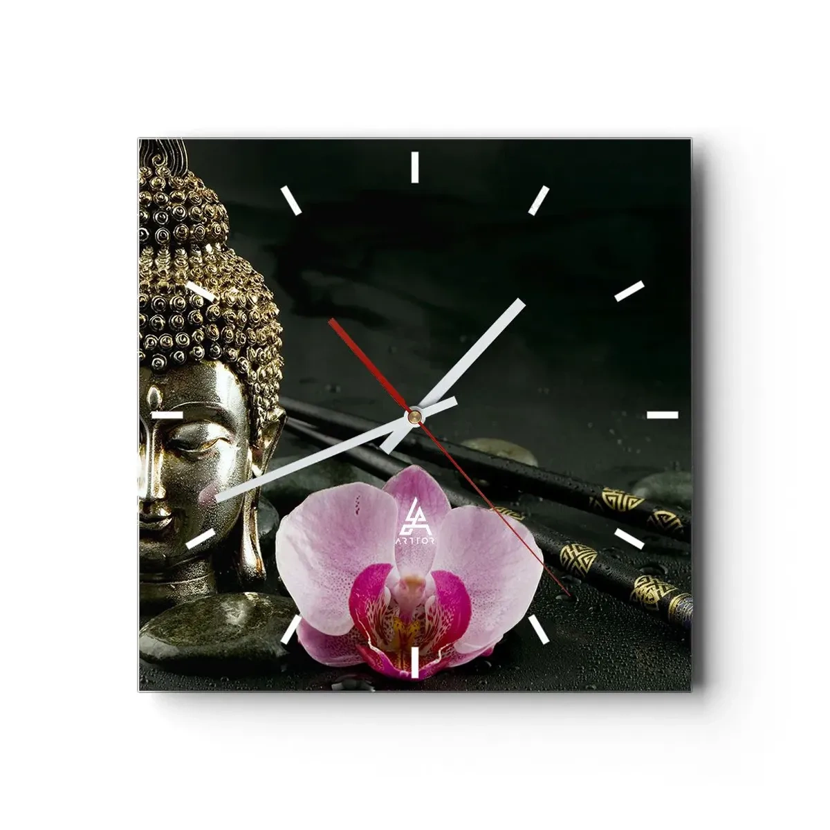 Wanduhr - Glasuhr - Harmonie von Weisheit und Schönheit - 40x40 cm