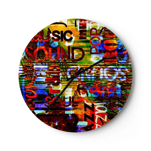 Wanduhr - Glasuhr - Buntes Musikthema mit Untertiteln - 30x30cm - Alle Farben des Klangs - Moderne Wanddekoration für Wohnzimmer, Küche und Schlafzimmer ARTTOR
