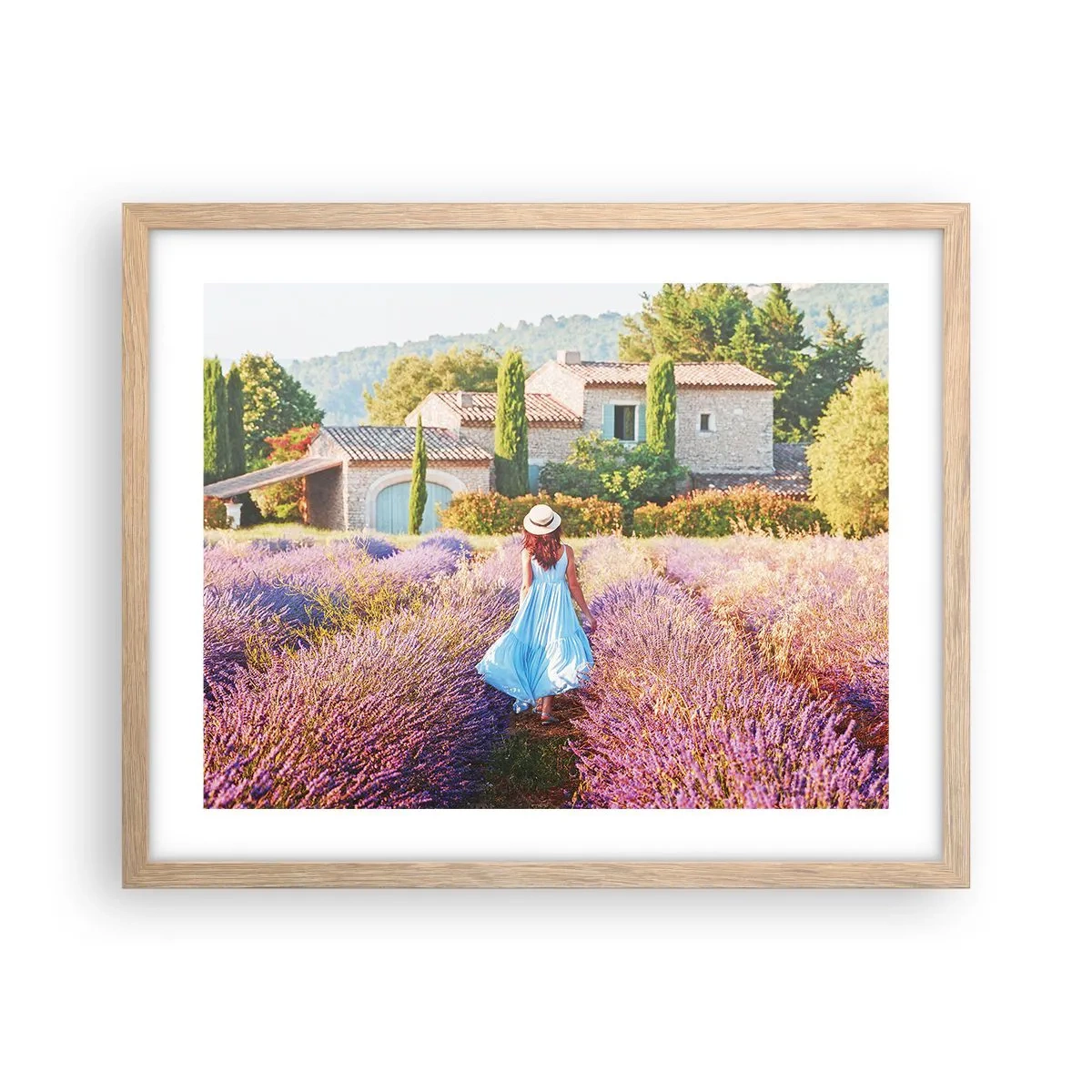 Poster in einem Rahmen aus heller Eiche - Lavendel Mädchen - 50x40 cm