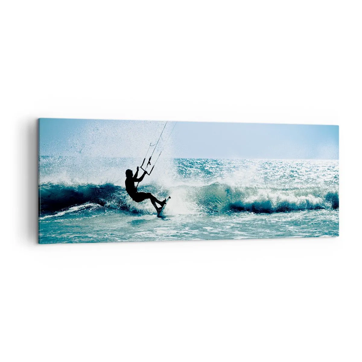 Bild auf Leinwand - Leinwandbild - Kitesurfer reitet eine Welle in der vollen Sonne - 140x50cm - Hinreißen lassen - Moderne Wanddekoration für Wohnzimmer und Schlafzimmer ARTTOR