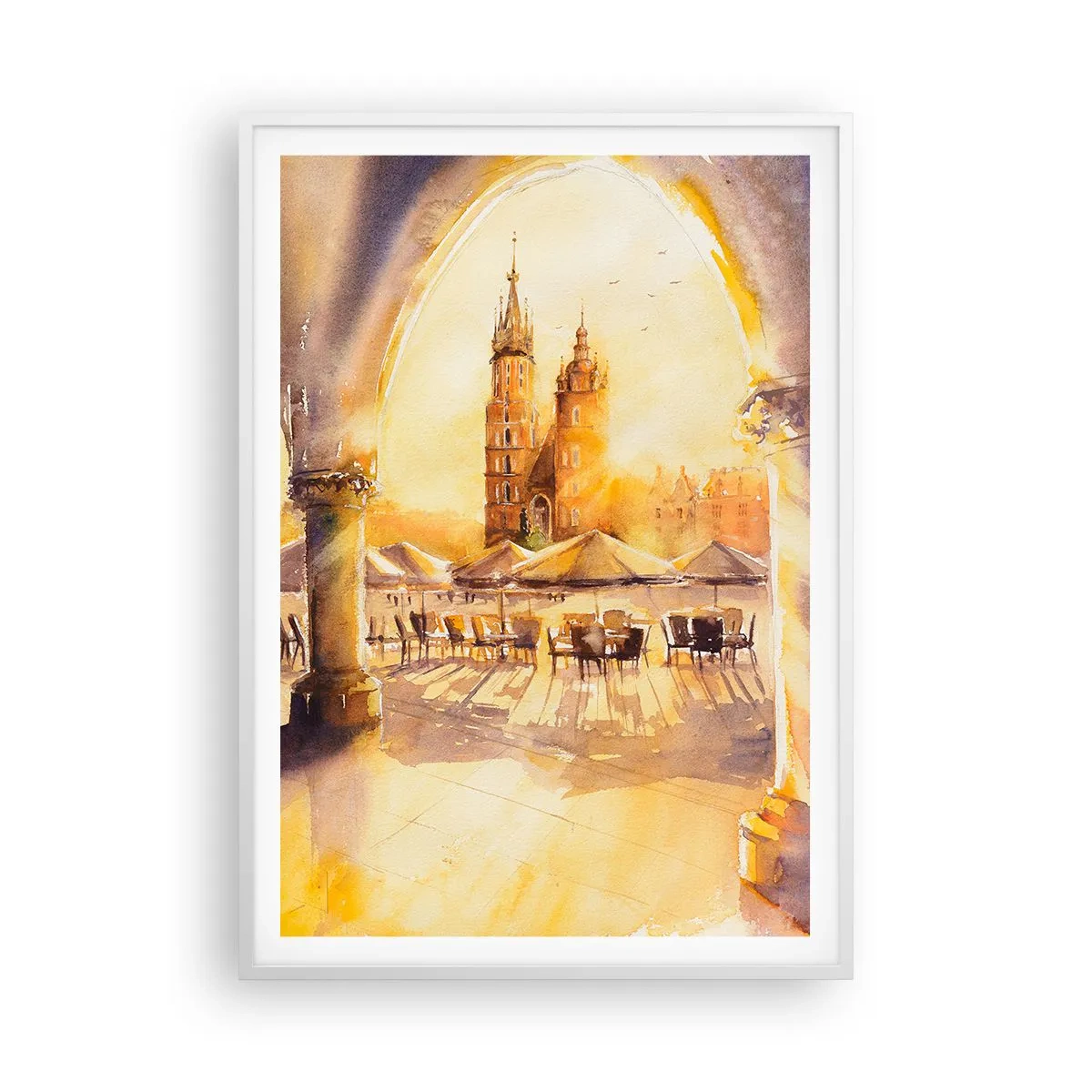 Poster in einem weißen Rahmen - Östlich über dem Krakauer Marktplatz - 70x100 cm