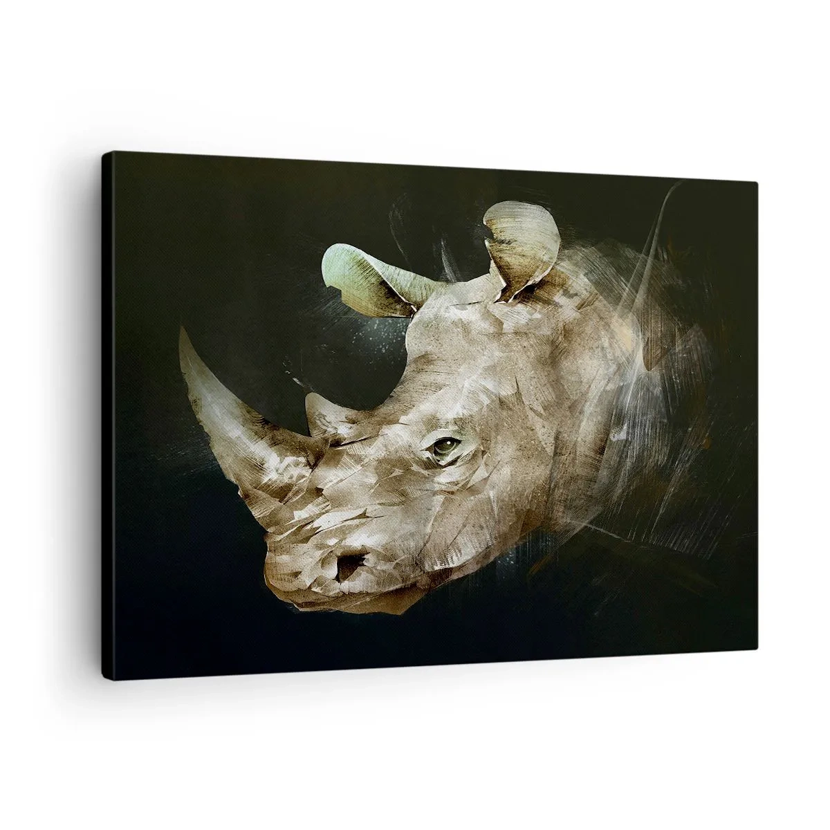 Bild auf Leinwand - Leinwandbild - Porträt eines Nashorns in künstlerischer Form - 70x50cm - Eine wahrhaft männliche Stärke - Moderne Wanddekoration für Wohnzimmer und Schlafzimmer ARTTOR