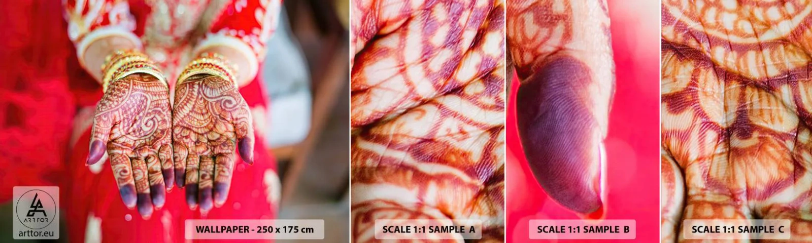 Fototapeten Muster Selbstklebend Deluxe Sticker - Bereit, das Glück zu fangen? - Frauenhände, Orientalische Designs, Indien - 100x30 cm