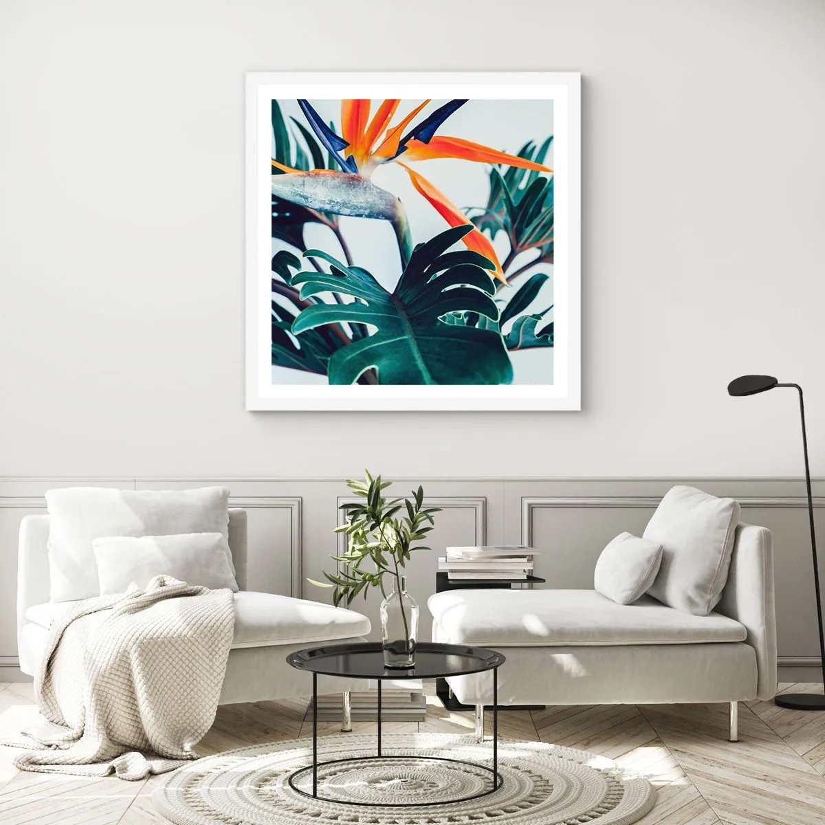 Poster in einem weißen Rahmen - Vogelbusch - 60x60 cm