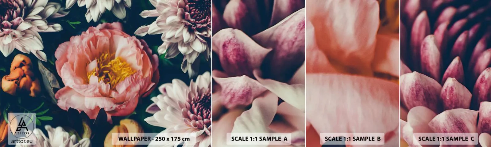 Fototapetenmuster Standard Eco - Mit barocker Pracht - Blumen, Pfingstrose, Blumenstrauß - 100x30 cm