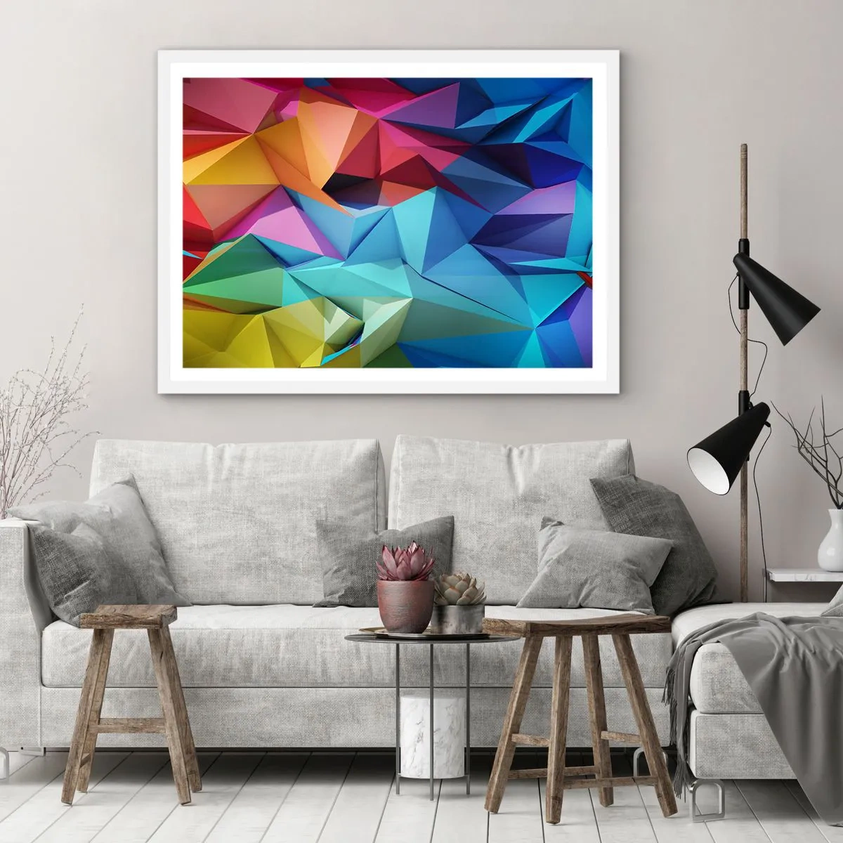Poster in einem weißen Rahmen - Regenbogen-Origami - 70x50 cm