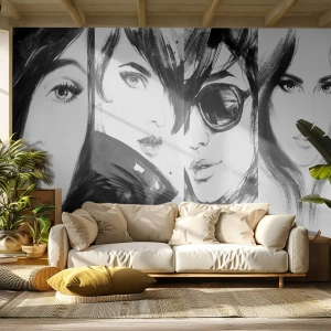 Fototapete Premium Sand - Frauenporträts im Schwarz-Weiß-Aquarellstil - 100x70cm - Schönheit multipliziert - Moderne Wanddekoration für Wohnzimmer und Schlafzimmer ARTTOR