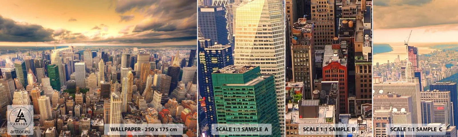 Fototapetenmuster Standard Eco - Vergoldete Metropole - Stadt, New York, Die Architektur - 100x30 cm