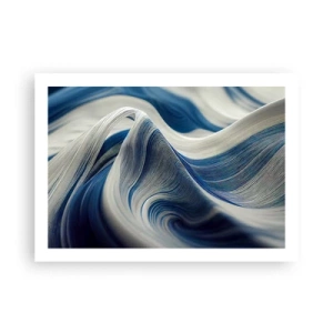 Poster - Fließfähigkeit von Blau und Weiß - 70x50 cm
