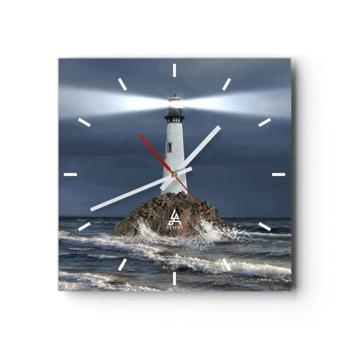Wanduhr - Glasuhr - Ein Leuchtturm auf einem Felsen, umgeben von stürmischer See - 30x30cm - Hier... hier... hier! - Moderne Wanddekoration für Wohnzimmer und Schlafzimmer ARTTOR