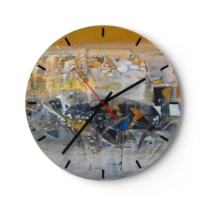 Wanduhr - Glasuhr - Abstrakte Collage in Gelb- und Grautönen - 30x30cm - Alles wird gut - Moderne Wanddekoration für Wohnzimmer, Küche und Schlafzimmer ARTTOR