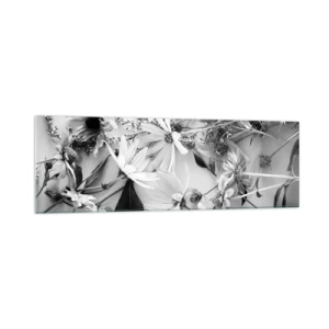Glasbild - Bild auf glas - Schwarz-weiße Blumenarrangements in dezentem Kunststil - 160x50cm - Kein Blumenstrauß - Moderne Wanddekoration für Wohnzimmer und Schlafzimmer ARTTOR