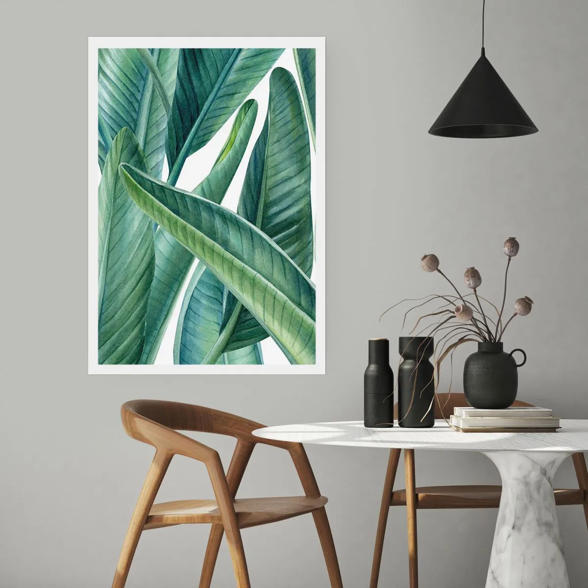 Poster - Grüne Bananenblätter im Aquarellstil - 50x70cm - An und für sich Grün - Moderne Wanddekoration für Wohnzimmer und Schlafzimmer ARTTOR