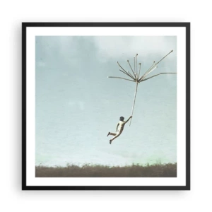 Poster in einem schwarzem Rahmen - Drachen, Löwenzahn, Wind - 60x60 cm