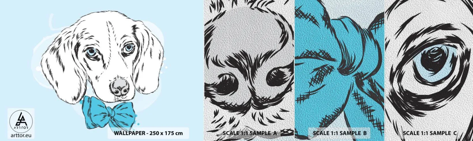 Fototapeten Muster Premium Sand - Hunde-Eleganz - Abstraktion, Hund, Für Kinder - 100x30 cm