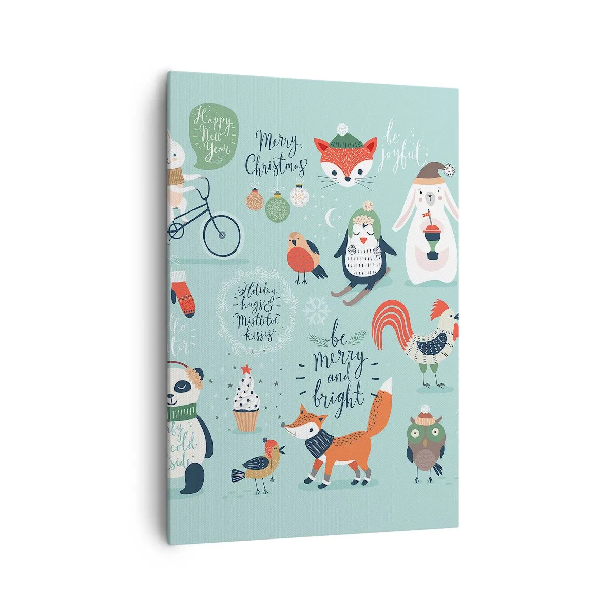 Bild auf Leinwand - Leinwandbild - Weihnachtsillustration von Tieren in winterlicher Atmosphäre - 70x100cm - Möge es immer Weihnachten sein! - Moderne Wanddekoration für Wohnzimmer und Schlafzimmer ARTTOR