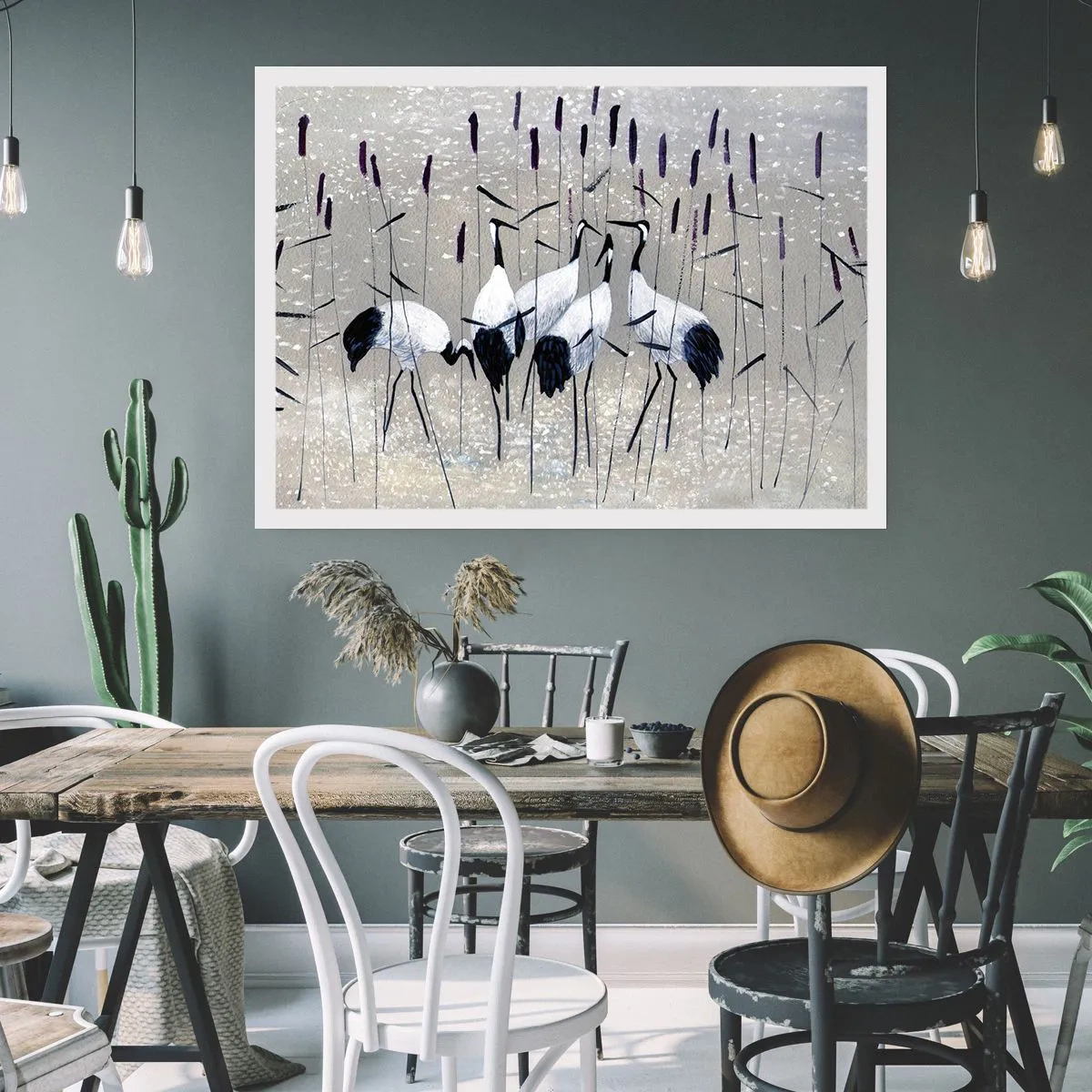 Poster - Reiher im Gras vor einem friedlichen Hintergrund - 100x70cm - Unter ihren eigenen - Moderne Wanddekoration für Wohnzimmer und Schlafzimmer ARTTOR