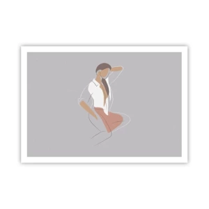 Poster - Ein minimalistisches Frauenporträt in Pastellfarben. - 100x70cm - Umriss der Anmut - Moderne Wanddekoration für Wohnzimmer und Schlafzimmer ARTTOR