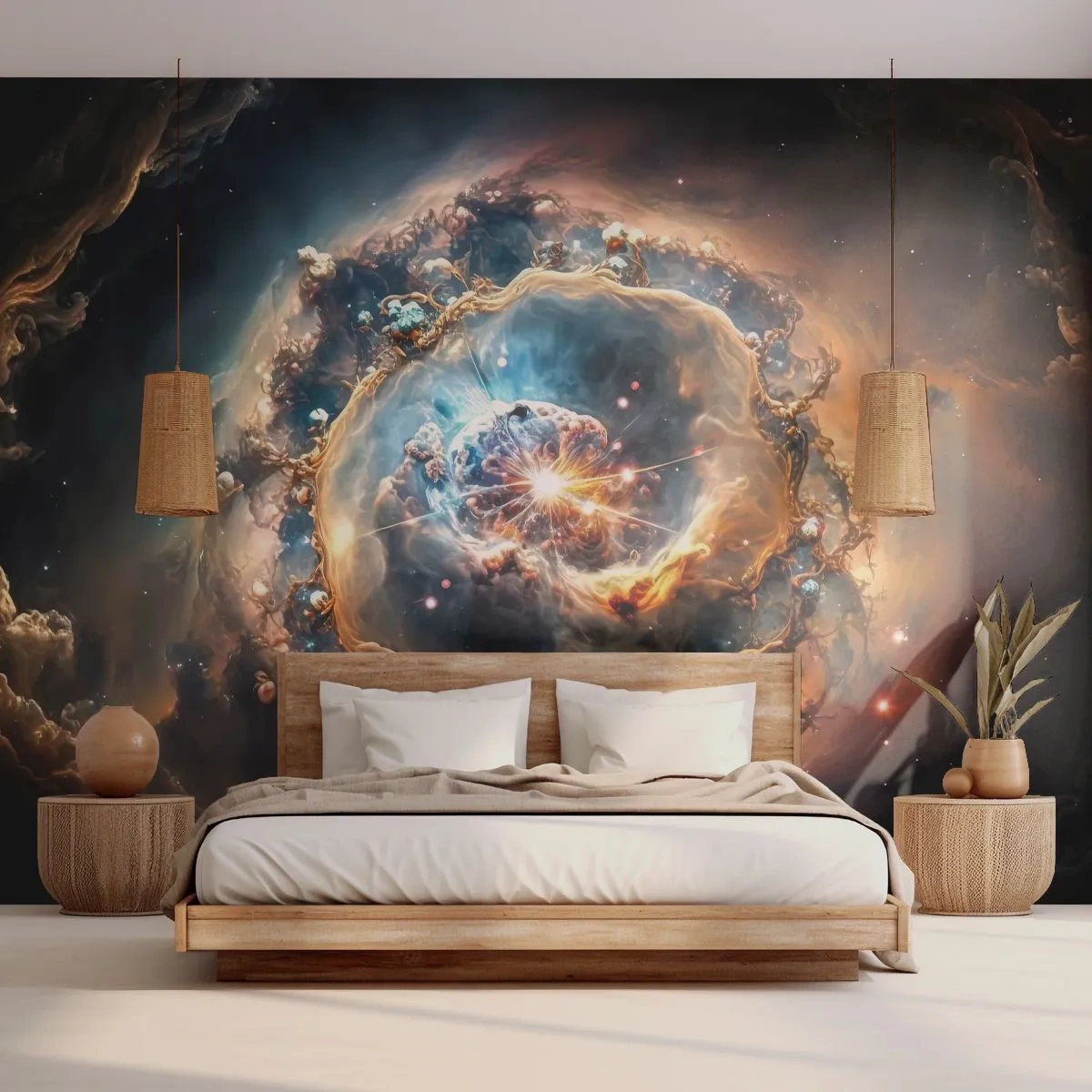 Fototapete Premium Sand - Eine Explosion aus Licht und Farbe im Weltraum - 100x70cm - Anfang - Moderne Wanddekoration für Wohnzimmer und Schlafzimmer ARTTOR