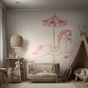 Selbstklebende Fototapete Deluxe Sticker - Er legte los - Pferd, Karussell, Mädchenhaft - 200x140 cm