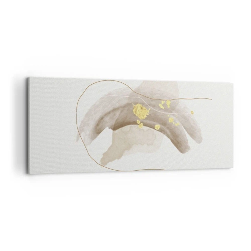 Bild auf Leinwand - Leinwandbild - Eine abstrakte Komposition in Beige- und Goldtönen. - 120x50cm - Im Weltraum begegnet - Moderne Wanddekoration für Wohnzimmer und Schlafzimmer ARTTOR