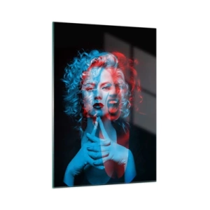 Glasbild - Bild auf glas - Frauenportrait mit Farbwechseleffekt, in Blau- und Rottönen - 50x70cm - Alter Ego - Moderne Wanddekoration für Wohnzimmer und Schlafzimmer ARTTOR