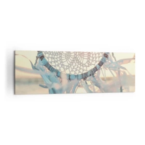 Bild auf Leinwand - Leinwandbild - Ein zarter Traumfänger vor dem Hintergrund der untergehenden Sonne - 160x50cm - Totem aus Spitze - Moderne Wanddekoration für Wohnzimmer und Schlafzimmer ARTTOR