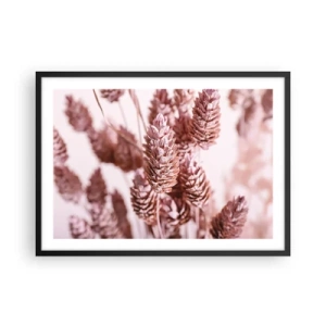 Poster in einem schwarzem Rahmen - Eine Nahaufnahme der zarten rosa Ähren von Ziergräsern - 70x50cm - Scheinbar unauffällig - Moderne Wanddekoration für Wohnzimmer und Schlafzimmer ARTTOR