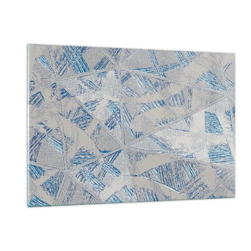 Glasbild - Bild auf glas - Geometrische Muster in Grau- und Blautönen - 120x80cm - In einem blaugrauen Labyrinth - Moderne Wanddekoration für Wohnzimmer und Schlafzimmer ARTTOR