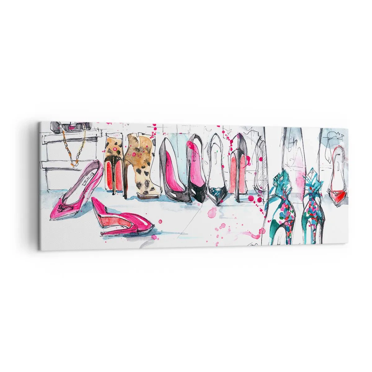 Bild auf Leinwand - Leinwandbild - Künstlerische Grafiken mit High Heels und Accessoires - 140x50cm - Sesam, mach auf - Moderne Wanddekoration für Wohnzimmer und Schlafzimmer ARTTOR