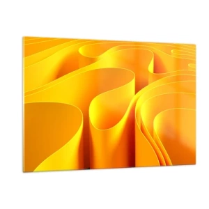 Glasbild - Bild auf glas - Abstrakte Wellen in Gold- und Orangetönen - 120x80cm - Wie Sonnenwellen - Moderne Wanddekoration für Wohnzimmer und Schlafzimmer ARTTOR