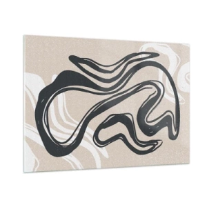 Glasbild - Bild auf glas - Ausdrucksstarke schwarze Linie auf beigem Hintergrund im abstrakten Stil. - 100x70cm - Vervielfachter Ausdruck - Moderne Wanddekoration für Wohnzimmer und Schlafzimmer ARTTOR