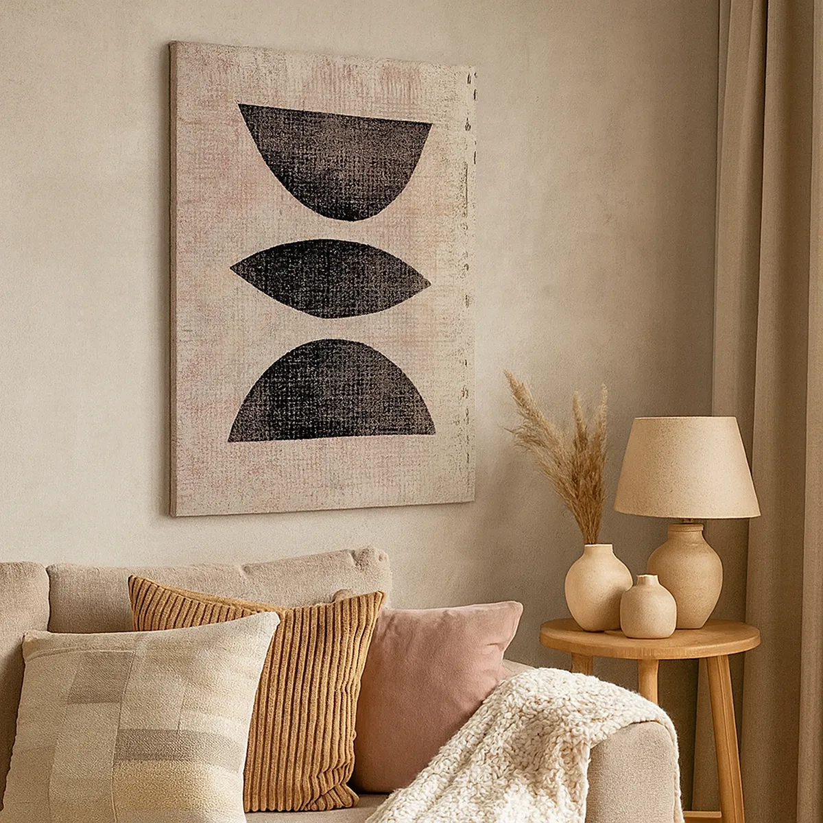 Bild auf Leinwand - Leinwandbild - Ethnische Formen in dunklen Tönen auf hellem Hintergrund - 50x70cm - Ethnische Abstraktion - Moderne Wanddekoration für Wohnzimmer und Schlafzimmer ARTTOR