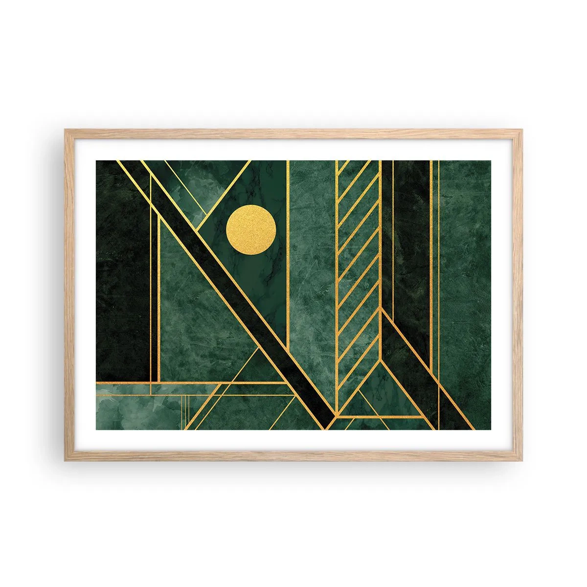 Poster in einem Rahmen aus heller Eiche - Dynamik von Gold und Azurblau - 70x50 cm