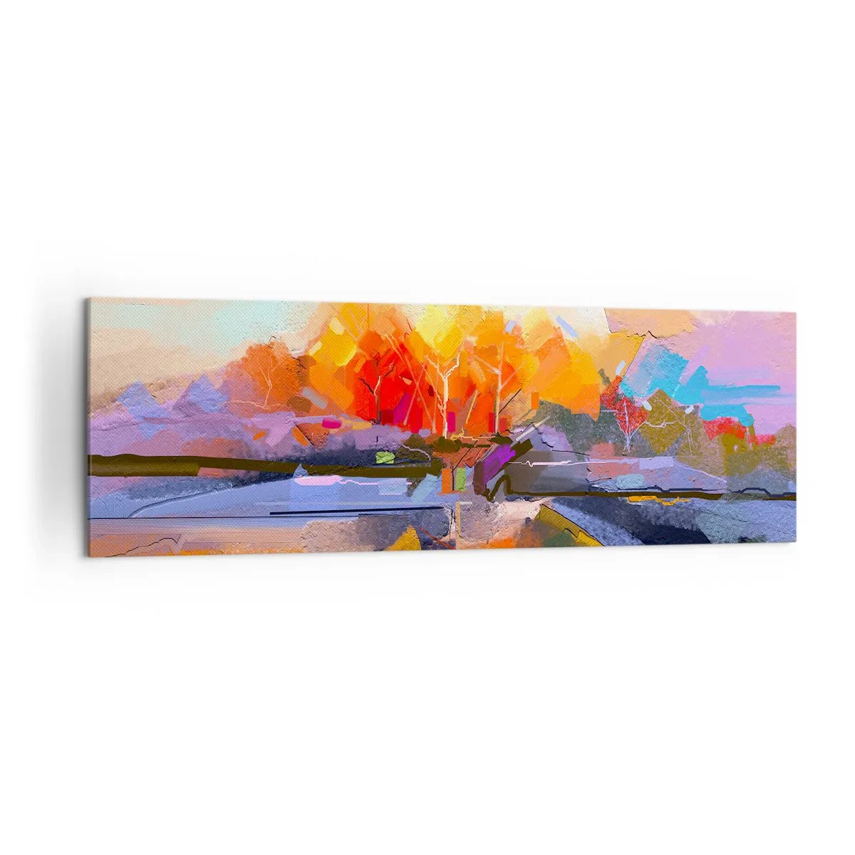 Bild auf Leinwand - Leinwandbild - Eine abstrakte Landschaft mit intensiven Herbstfarben. - 160x50cm - Der Herbst ist geworden - Moderne Wanddekoration für Wohnzimmer und Schlafzimmer ARTTOR