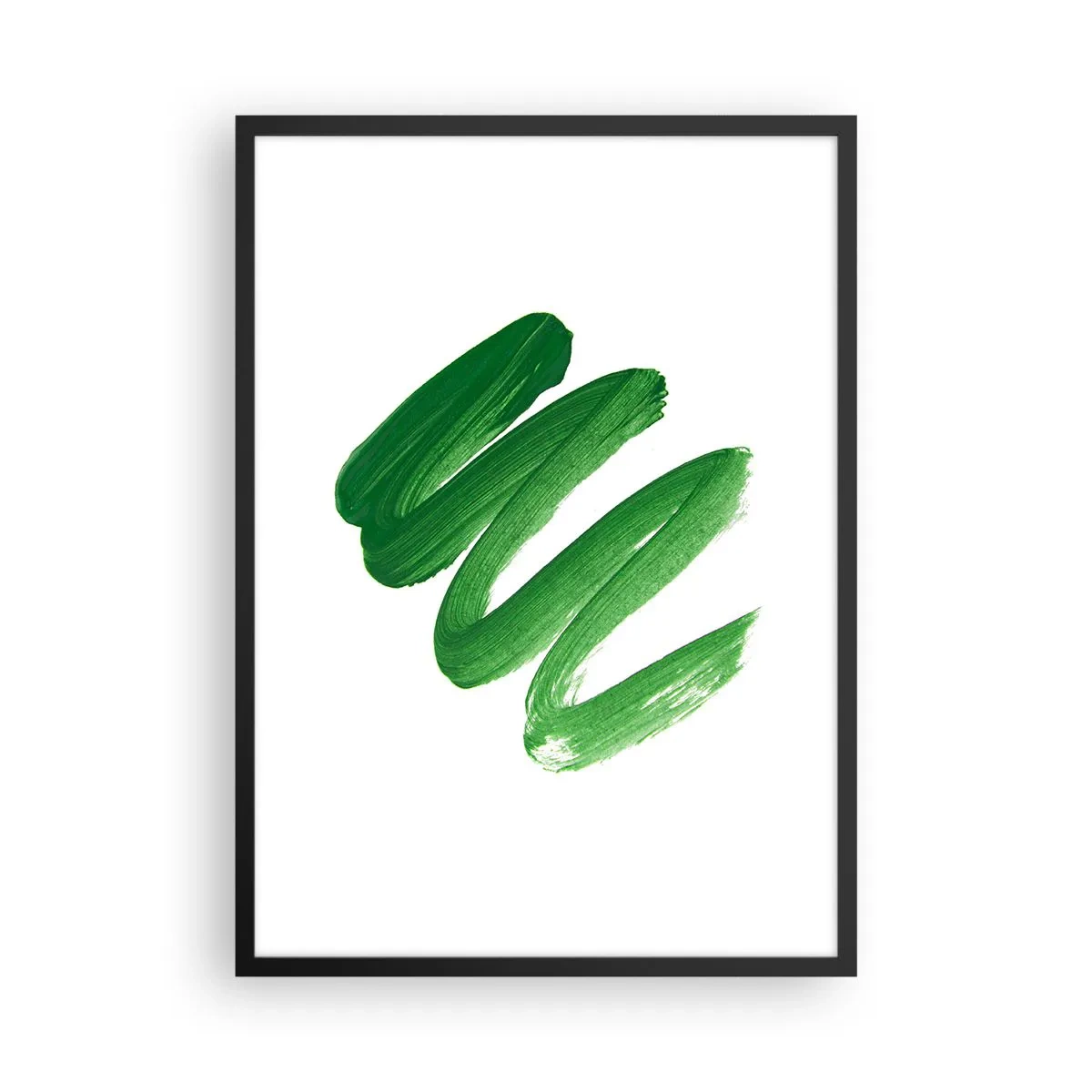 Poster in einem schwarzem Rahmen - Minimalistische grüne Pinselstriche auf weißem Hintergrund - 50x70cm - Grüner Witz - Moderne Wanddekoration für Wohnzimmer und Schlafzimmer ARTTOR