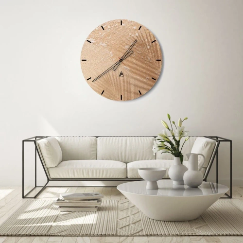 Wanduhr - Glasuhr - Nahaufnahme von goldenem Sand mit sanften Meereswellen - 30x30cm - Der Schatten eines heißen Sommers - Moderne Wanddekoration für Wohnzimmer, Küche und Schlafzimmer ARTTOR